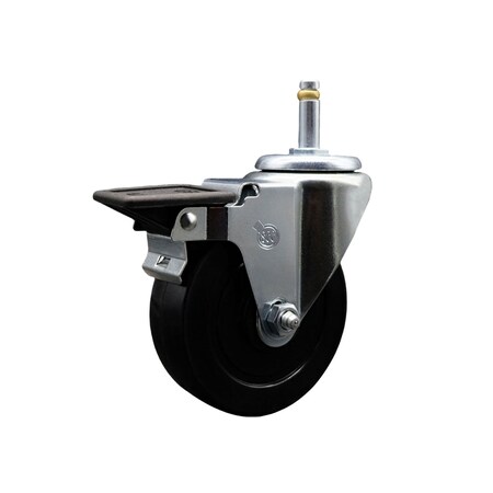 Service Caster 4'' Soft Rubber Wheel Swivel 7/16'' Grip Ring Stem Caster with Brake SCC-GR20S414-SRS-PLB-716138